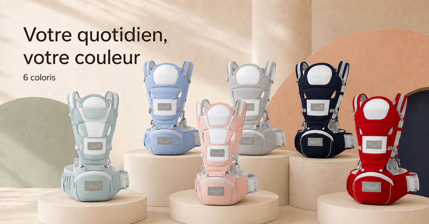 Les six coloris du porte-bébé Maman Sereine